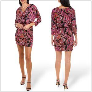 Trina Turk Birch Colorful Paisley Stretch Jersey Blouson Mini Dress NWT NEW M